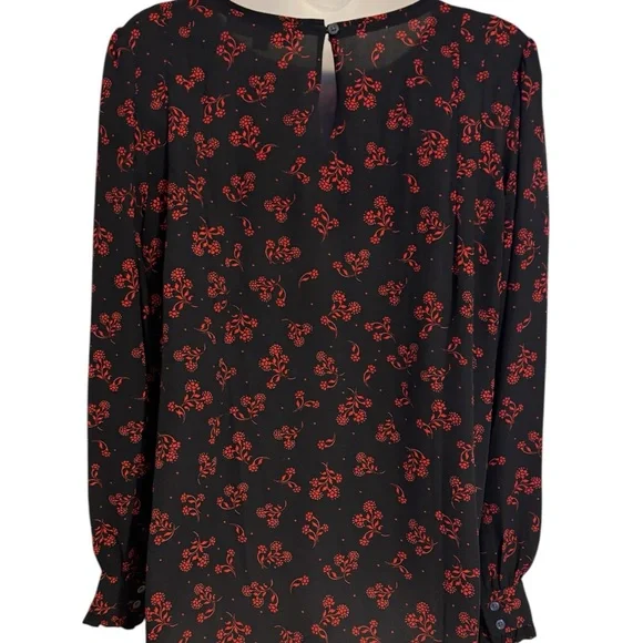 ANN TAYLOR LOFT Black Blouse w/ Red Floral Pattern   MEDIUM   #6 - Picture 5 of 9